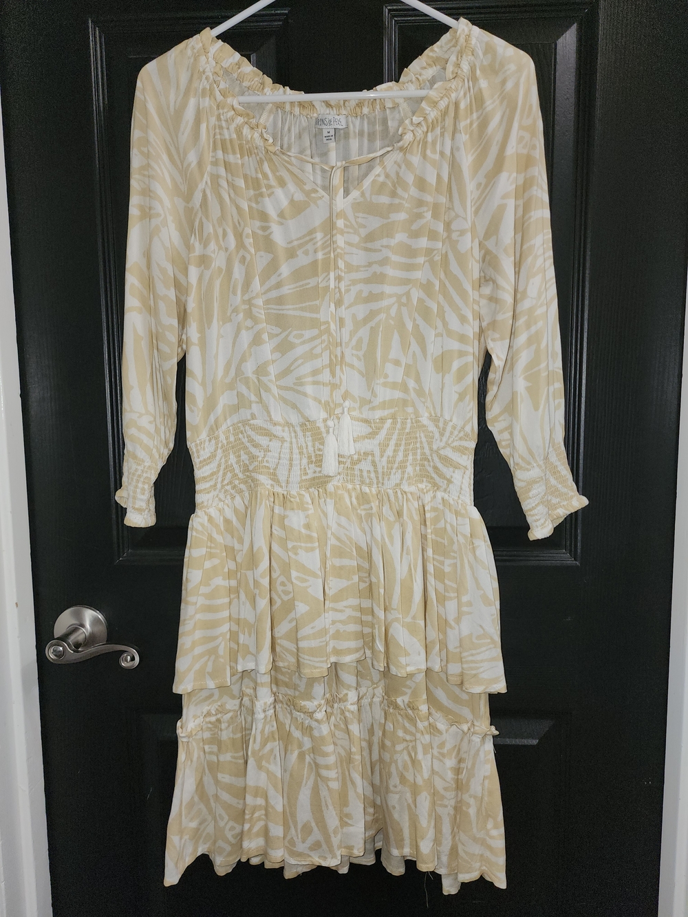 Patrons of Peace Taupe And White Printed Tiered Mini Dress